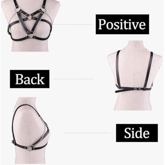 Leather Chest Harness Black Bra Caged Body Chain - Picture 6 of 6